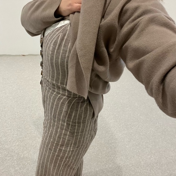 JAPNA Khaki Stripe Linen Romper Jumpsuit Boho Kawaii Bow Back Overall Pant Tie S - Picture 12 of 14